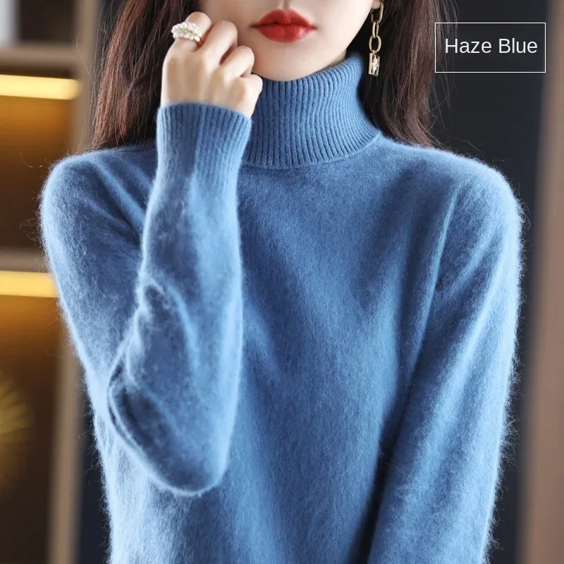 New Women's Clothing For Autumn/Winter 2024 100% Mink Plush Turtleneck Pullover Sweater Ladies Cashmere Sweater Dbr-018 - Image 51