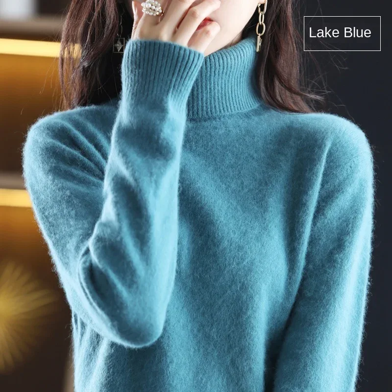 New Women's Clothing For Autumn/Winter 2024 100% Mink Plush Turtleneck Pullover Sweater Ladies Cashmere Sweater Dbr-018 - Image 53
