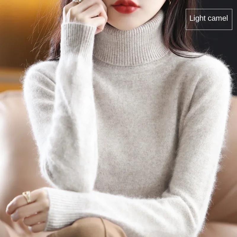 New Women's Clothing For Autumn/Winter 2024 100% Mink Plush Turtleneck Pullover Sweater Ladies Cashmere Sweater Dbr-018 - Image 54