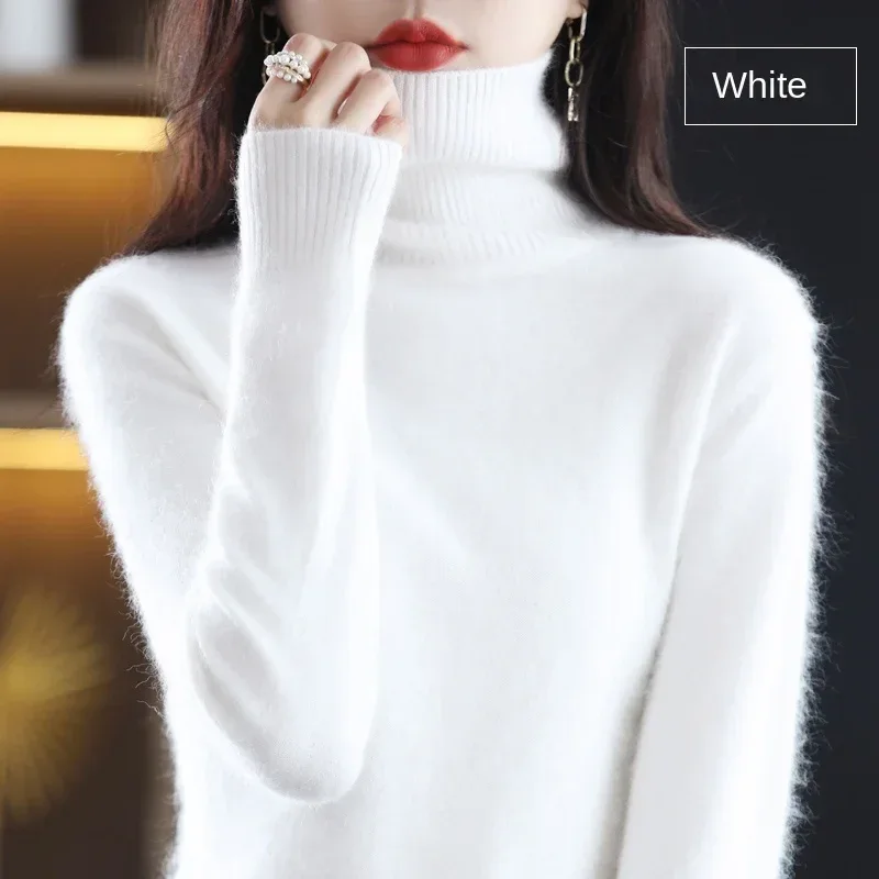 New Women's Clothing For Autumn/Winter 2024 100% Mink Plush Turtleneck Pullover Sweater Ladies Cashmere Sweater Dbr-018 - Image 55