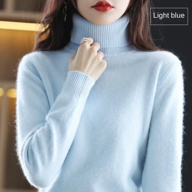 New Women's Clothing For Autumn/Winter 2024 100% Mink Plush Turtleneck Pullover Sweater Ladies Cashmere Sweater Dbr-018 - Image 56