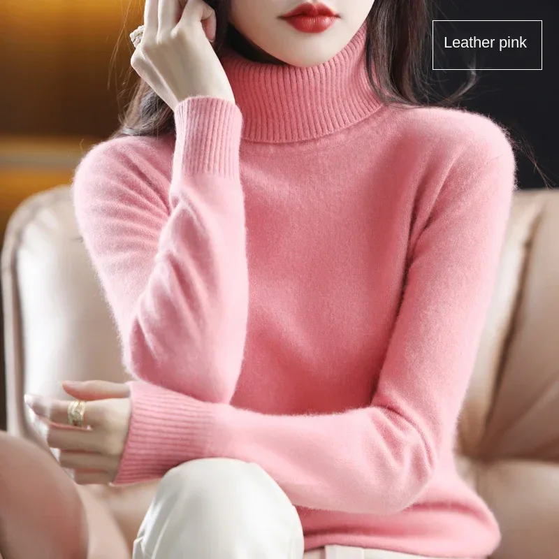 New Women's Clothing For Autumn/Winter 2024 100% Mink Plush Turtleneck Pullover Sweater Ladies Cashmere Sweater Dbr-018 - Image 57