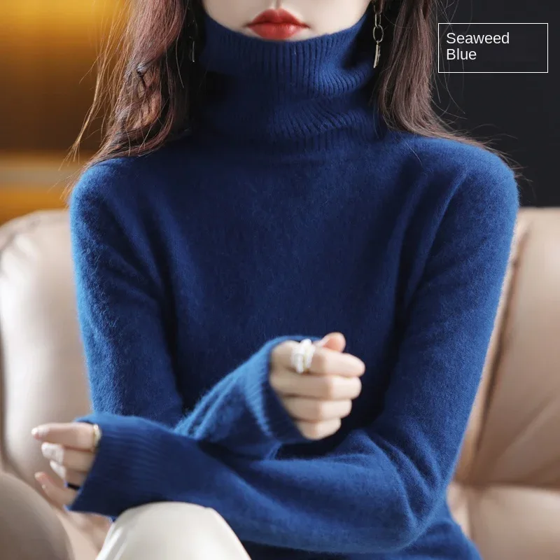 New Women's Clothing For Autumn/Winter 2024 100% Mink Plush Turtleneck Pullover Sweater Ladies Cashmere Sweater Dbr-018 - Image 58