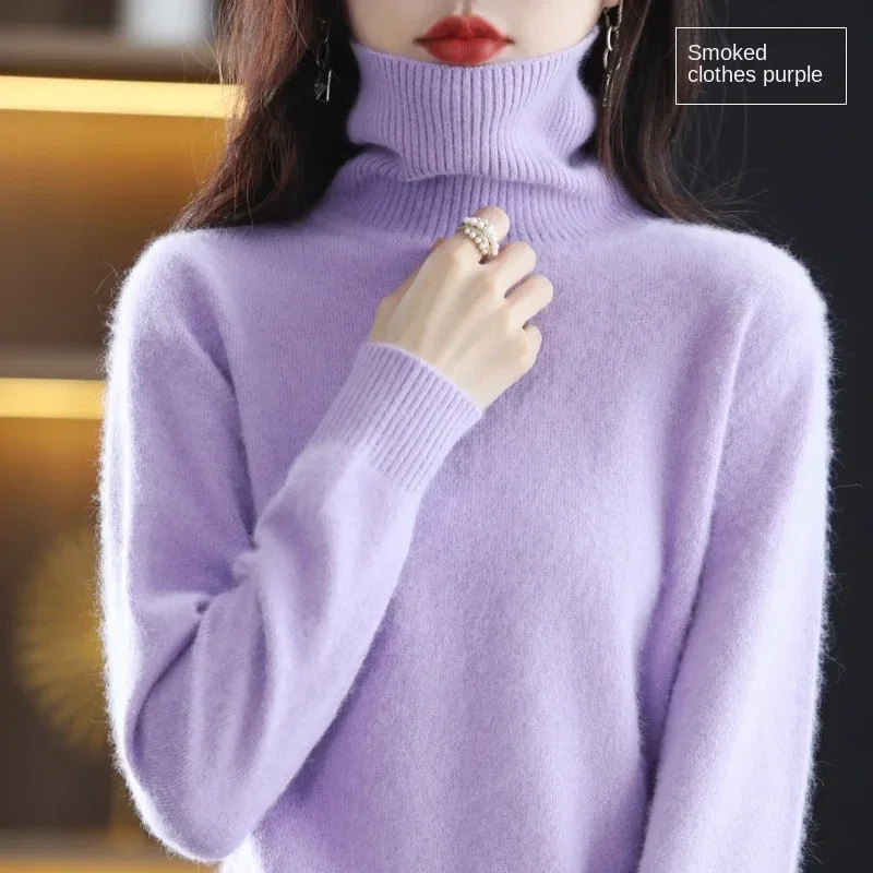 New Women's Clothing For Autumn/Winter 2024 100% Mink Plush Turtleneck Pullover Sweater Ladies Cashmere Sweater Dbr-018 - Image 60