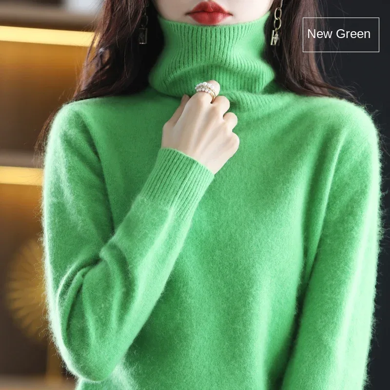 New Women's Clothing For Autumn/Winter 2024 100% Mink Plush Turtleneck Pullover Sweater Ladies Cashmere Sweater Dbr-018 - Image 61