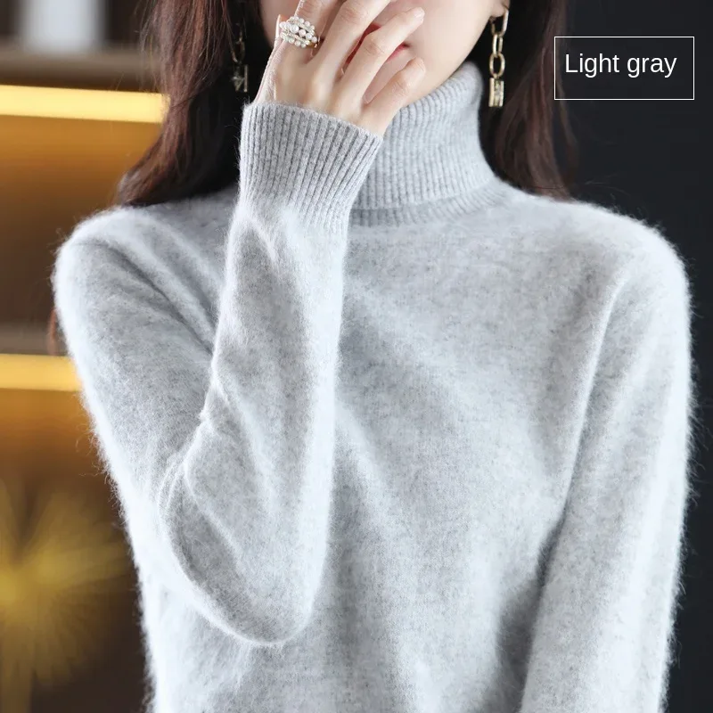 New Women's Clothing For Autumn/Winter 2024 100% Mink Plush Turtleneck Pullover Sweater Ladies Cashmere Sweater Dbr-018 - Image 62