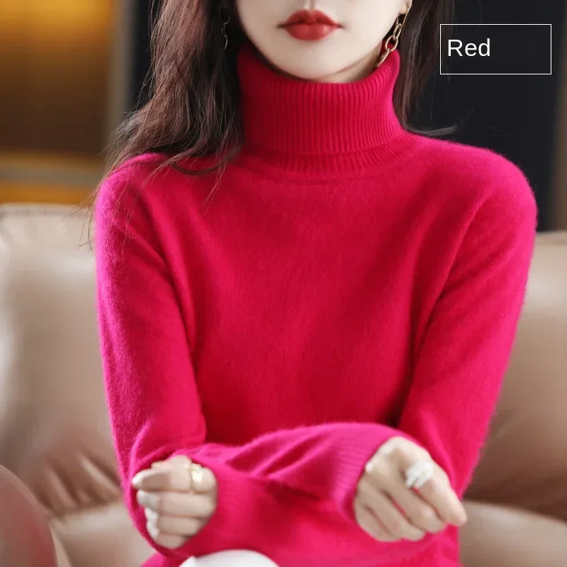 New Women's Clothing For Autumn/Winter 2024 100% Mink Plush Turtleneck Pullover Sweater Ladies Cashmere Sweater Dbr-018 - Image 63