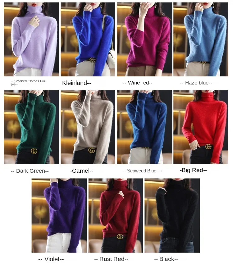 New Women's Clothing For Autumn/Winter 2024 100% Mink Plush Turtleneck Pullover Sweater Ladies Cashmere Sweater Dbr-018 - Image 9