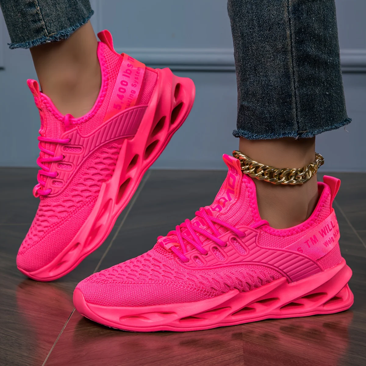 Pink Comfortable Trendy Hollow-Out Sole Women's Shoes, Couple's Shock-Absorbing Rebound All-Season New Breathable Commuter Casual Fashion Versatile Sneakers, Affordable Large-Size Women's Sneakers, Women's Running Shoes, Women's Tennis Shoes
