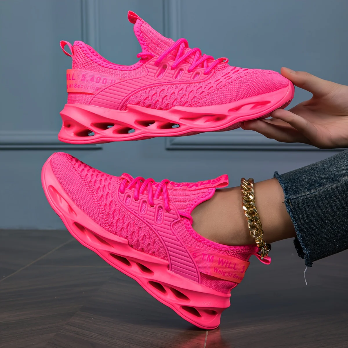 Pink Comfortable Trendy Hollow-Out Sole Women's Shoes, Couple's Shock-Absorbing Rebound All-Season New Breathable Commuter Casual Fashion Versatile Sneakers, Affordable Large-Size Women's Sneakers, Women's Running Shoes, Women's Tennis Shoes - Image 26