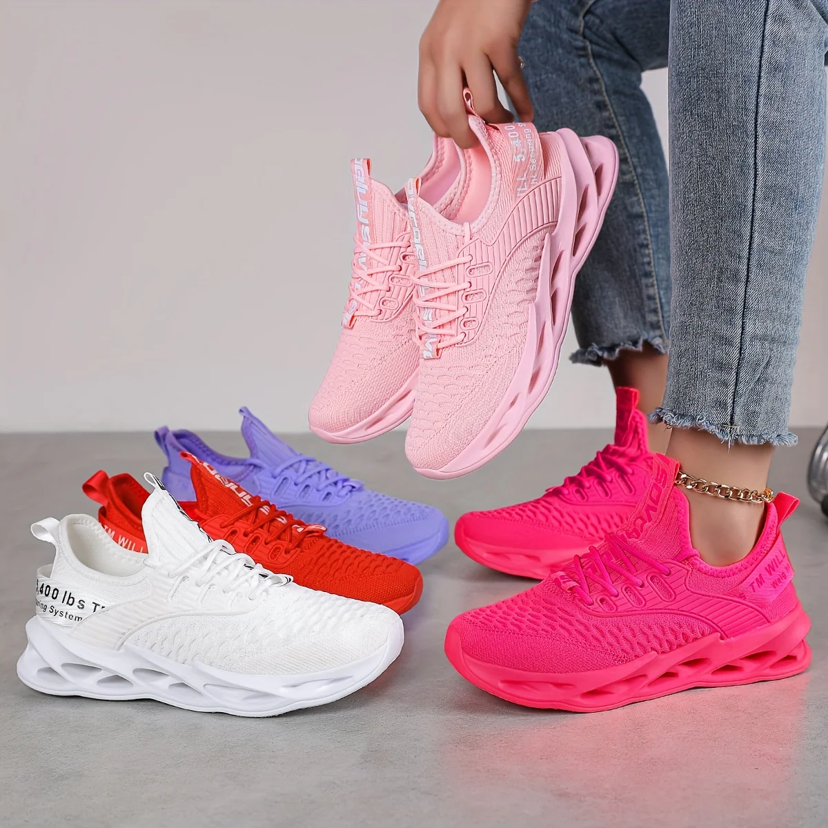 Pink Comfortable Trendy Hollow-Out Sole Women's Shoes, Couple's Shock-Absorbing Rebound All-Season New Breathable Commuter Casual Fashion Versatile Sneakers, Affordable Large-Size Women's Sneakers, Women's Running Shoes, Women's Tennis Shoes - Image 27