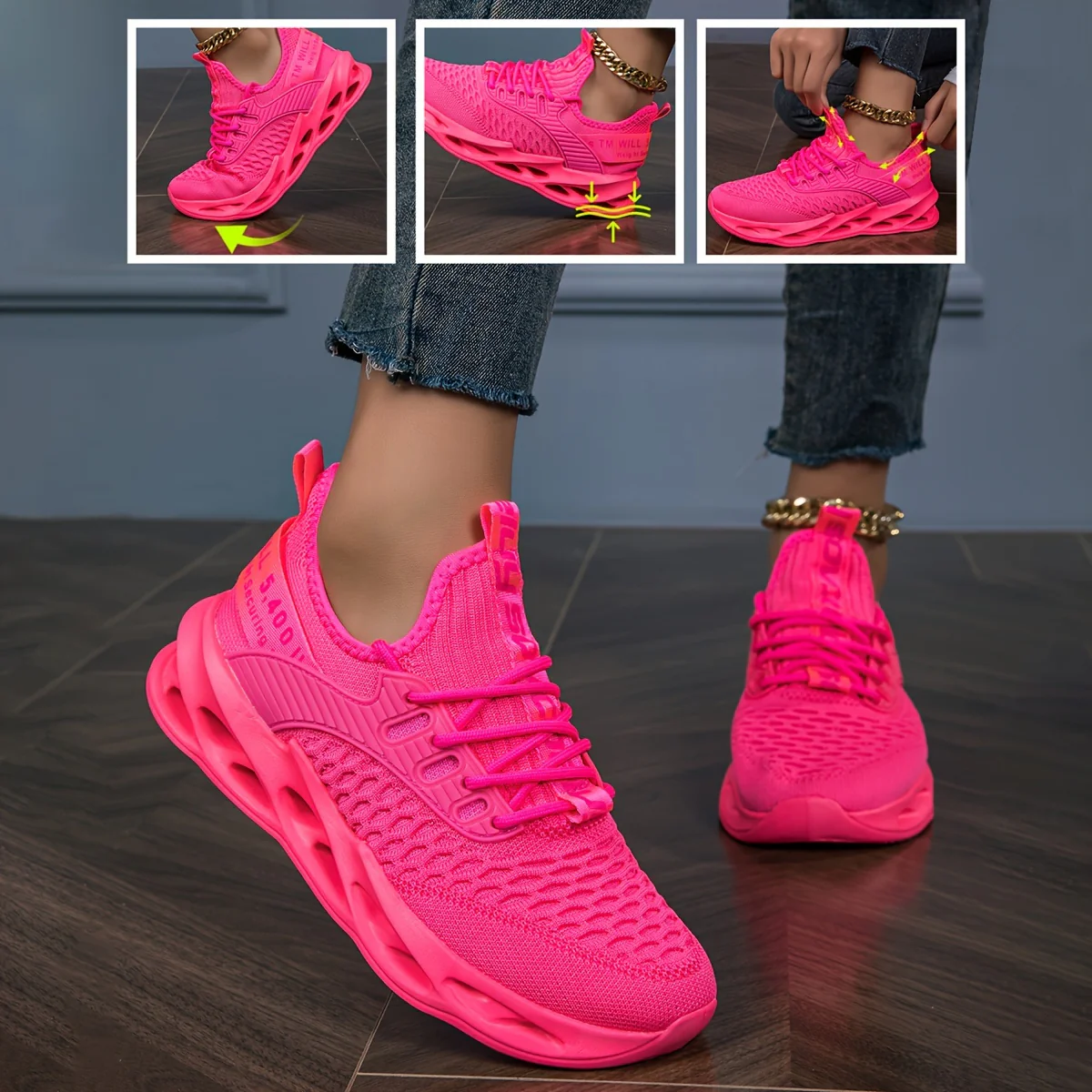 Pink Comfortable Trendy Hollow-Out Sole Women's Shoes, Couple's Shock-Absorbing Rebound All-Season New Breathable Commuter Casual Fashion Versatile Sneakers, Affordable Large-Size Women's Sneakers, Women's Running Shoes, Women's Tennis Shoes - Image 28