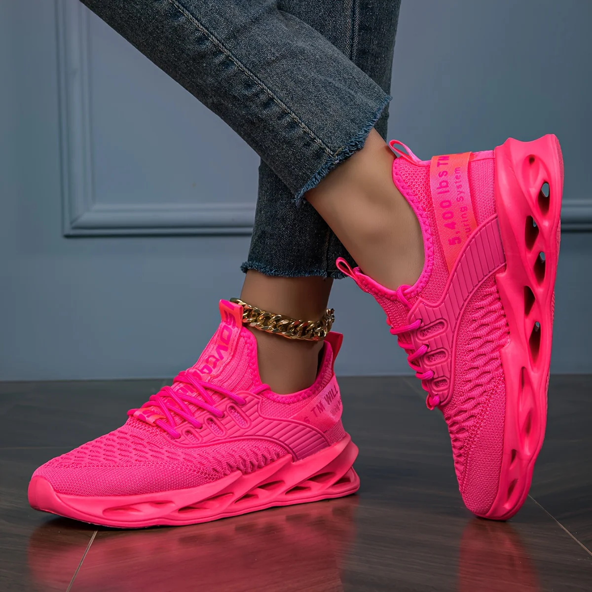 Pink Comfortable Trendy Hollow-Out Sole Women's Shoes, Couple's Shock-Absorbing Rebound All-Season New Breathable Commuter Casual Fashion Versatile Sneakers, Affordable Large-Size Women's Sneakers, Women's Running Shoes, Women's Tennis Shoes - Image 29