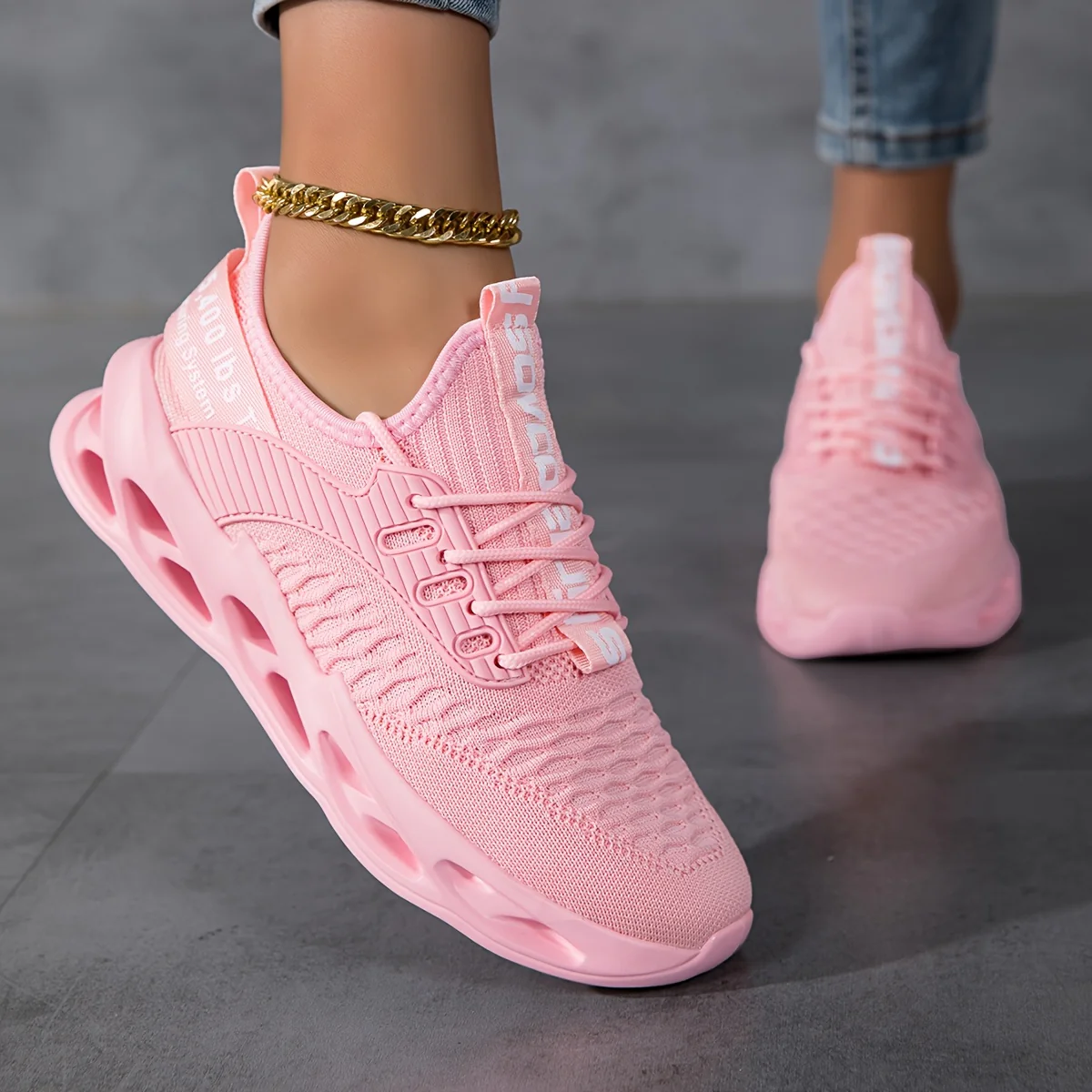 Pink Comfortable Trendy Hollow-Out Sole Women's Shoes, Couple's Shock-Absorbing Rebound All-Season New Breathable Commuter Casual Fashion Versatile Sneakers, Affordable Large-Size Women's Sneakers, Women's Running Shoes, Women's Tennis Shoes - Image 8