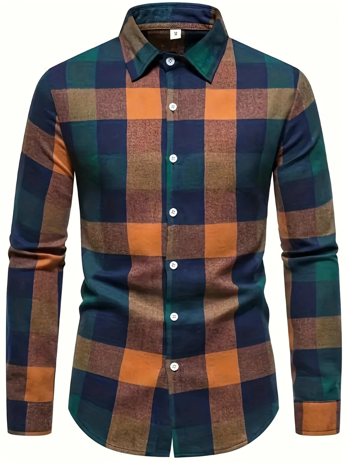 Plaid Pattern Men's Casual Retro Long Sleeve Button Up Shirt For Spring Fall Outdoor - Image 2