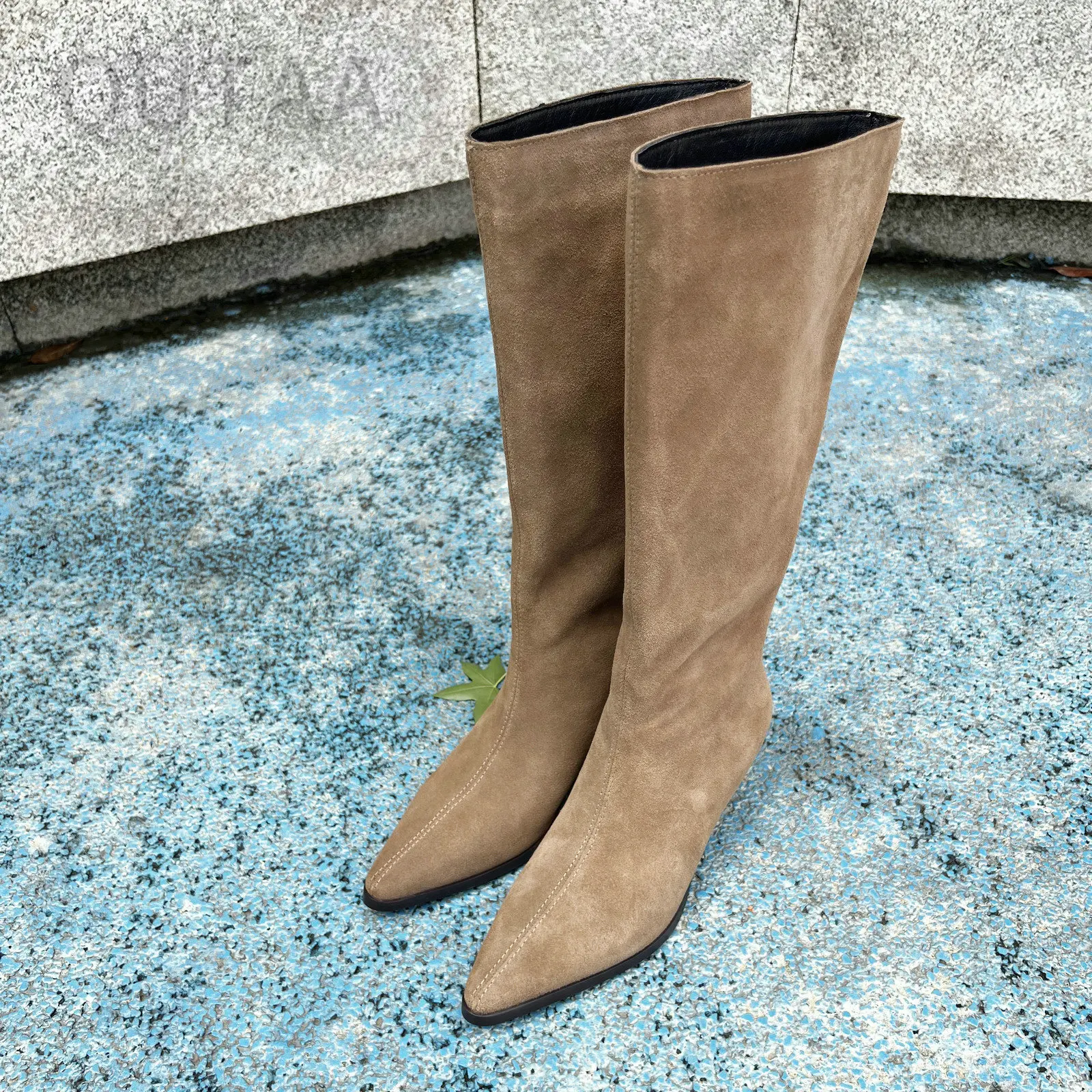 QUTAA Fashion Winter Women Knee High Boots Cow Suede Autumn Shoes Pointed Toe Buckles Chunky High Heels Motorcycle Boots 34-43 - Image 11