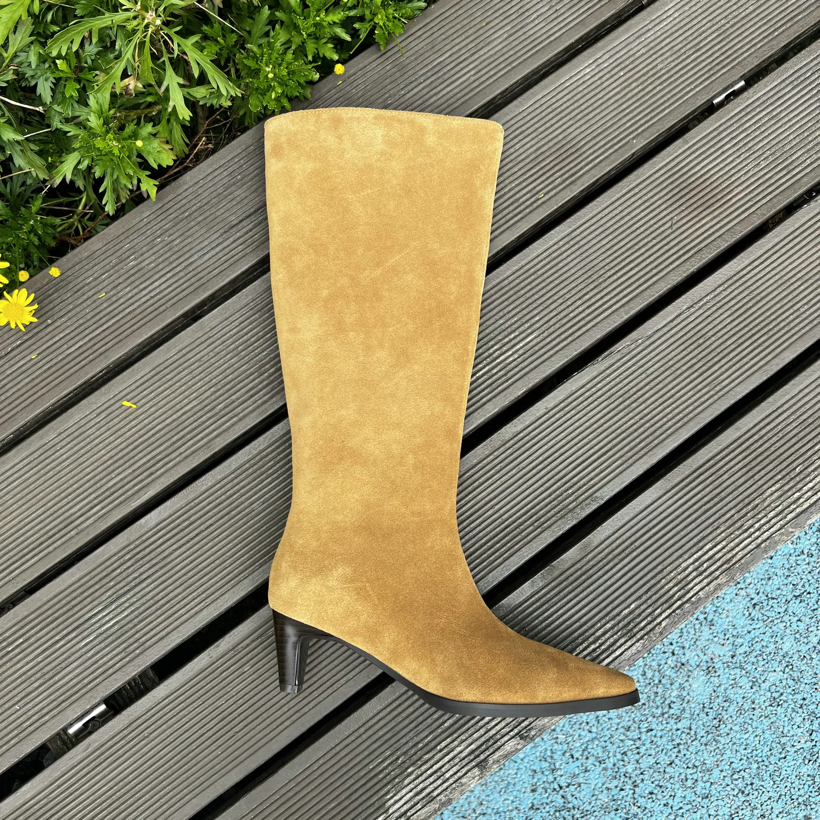 QUTAA Fashion Winter Women Knee High Boots Cow Suede Autumn Shoes Pointed Toe Buckles Chunky High Heels Motorcycle Boots 34-43 - Image 12