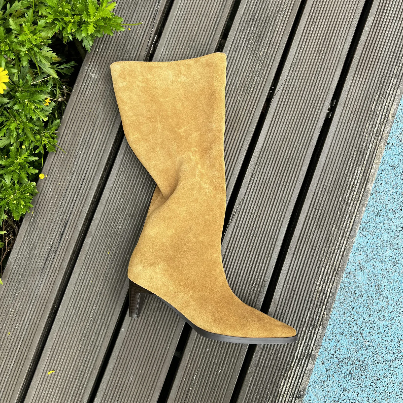 QUTAA Fashion Winter Women Knee High Boots Cow Suede Autumn Shoes Pointed Toe Buckles Chunky High Heels Motorcycle Boots 34-43 - Image 13