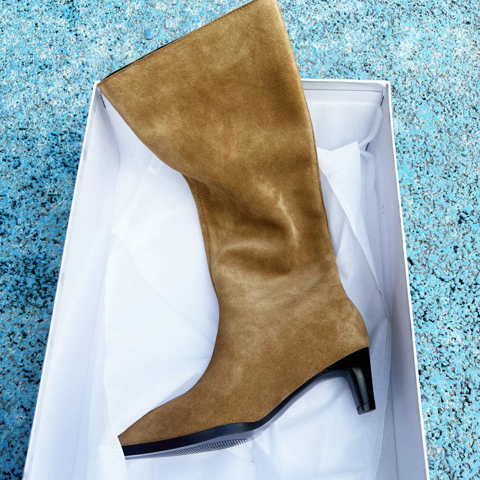 QUTAA Fashion Winter Women Knee High Boots Cow Suede Autumn Shoes Pointed Toe Buckles Chunky High Heels Motorcycle Boots 34-43 - Image 14