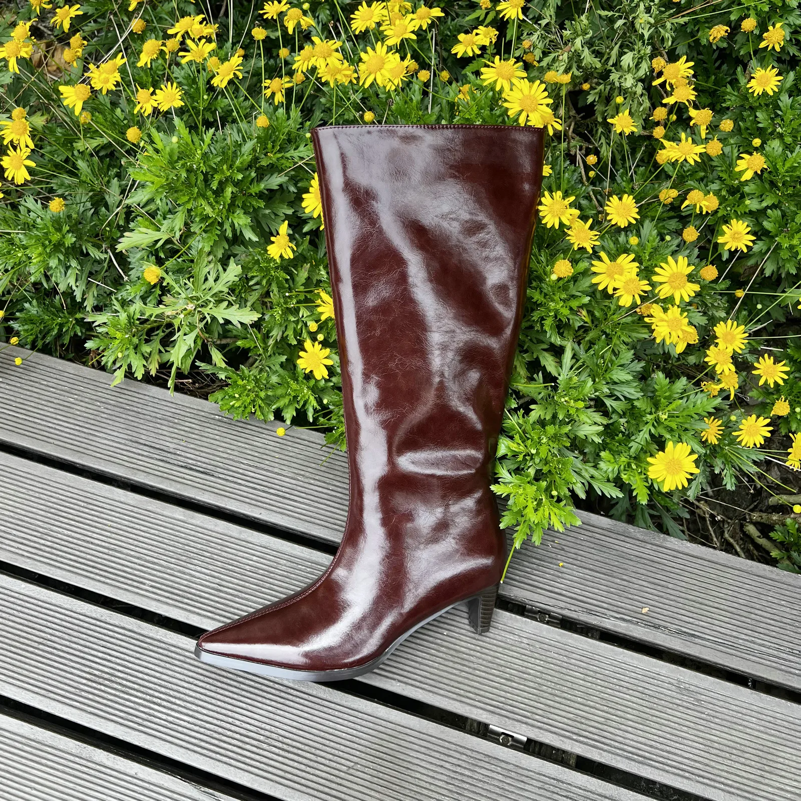 QUTAA Fashion Winter Women Knee High Boots Cow Suede Autumn Shoes Pointed Toe Buckles Chunky High Heels Motorcycle Boots 34-43 - Image 16