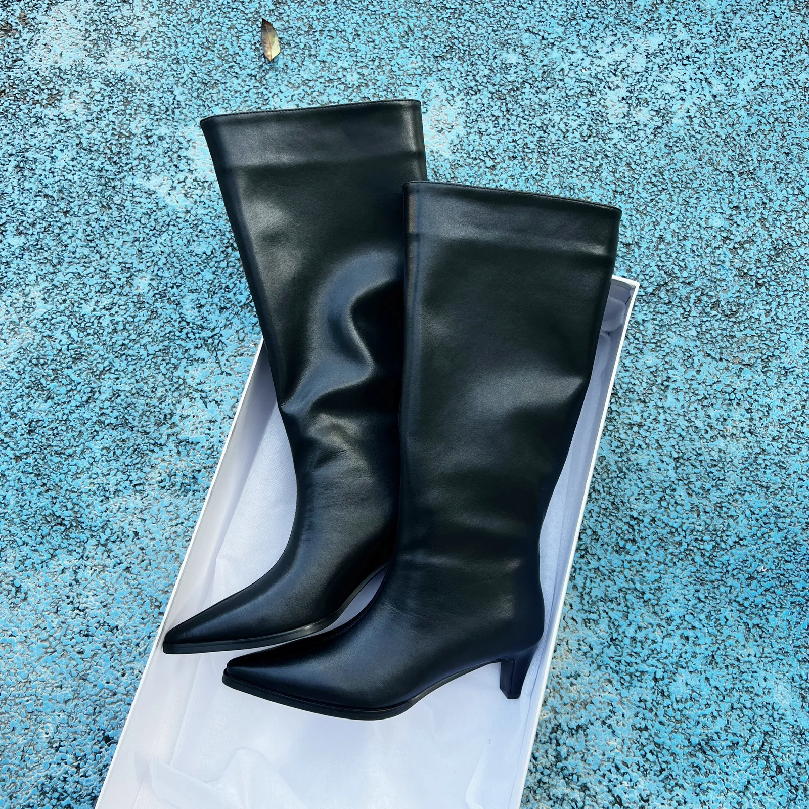 QUTAA Fashion Winter Women Knee High Boots Cow Suede Autumn Shoes Pointed Toe Buckles Chunky High Heels Motorcycle Boots 34-43 - Image 20