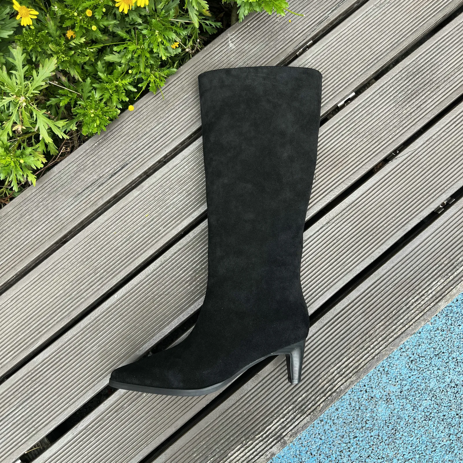 QUTAA Fashion Winter Women Knee High Boots Cow Suede Autumn Shoes Pointed Toe Buckles Chunky High Heels Motorcycle Boots 34-43 - Image 21