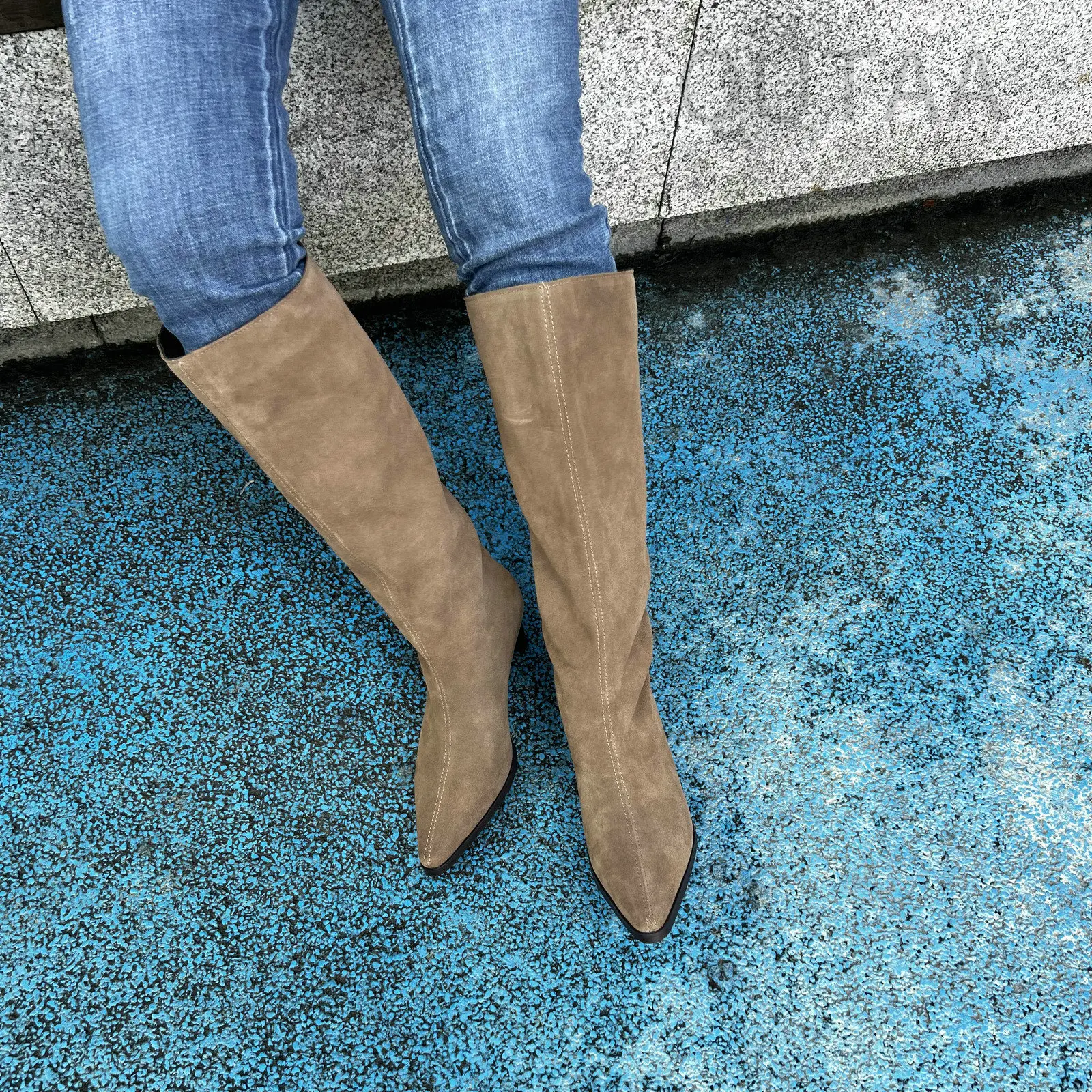 QUTAA Fashion Winter Women Knee High Boots Cow Suede Autumn Shoes Pointed Toe Buckles Chunky High Heels Motorcycle Boots 34-43 - Image 24