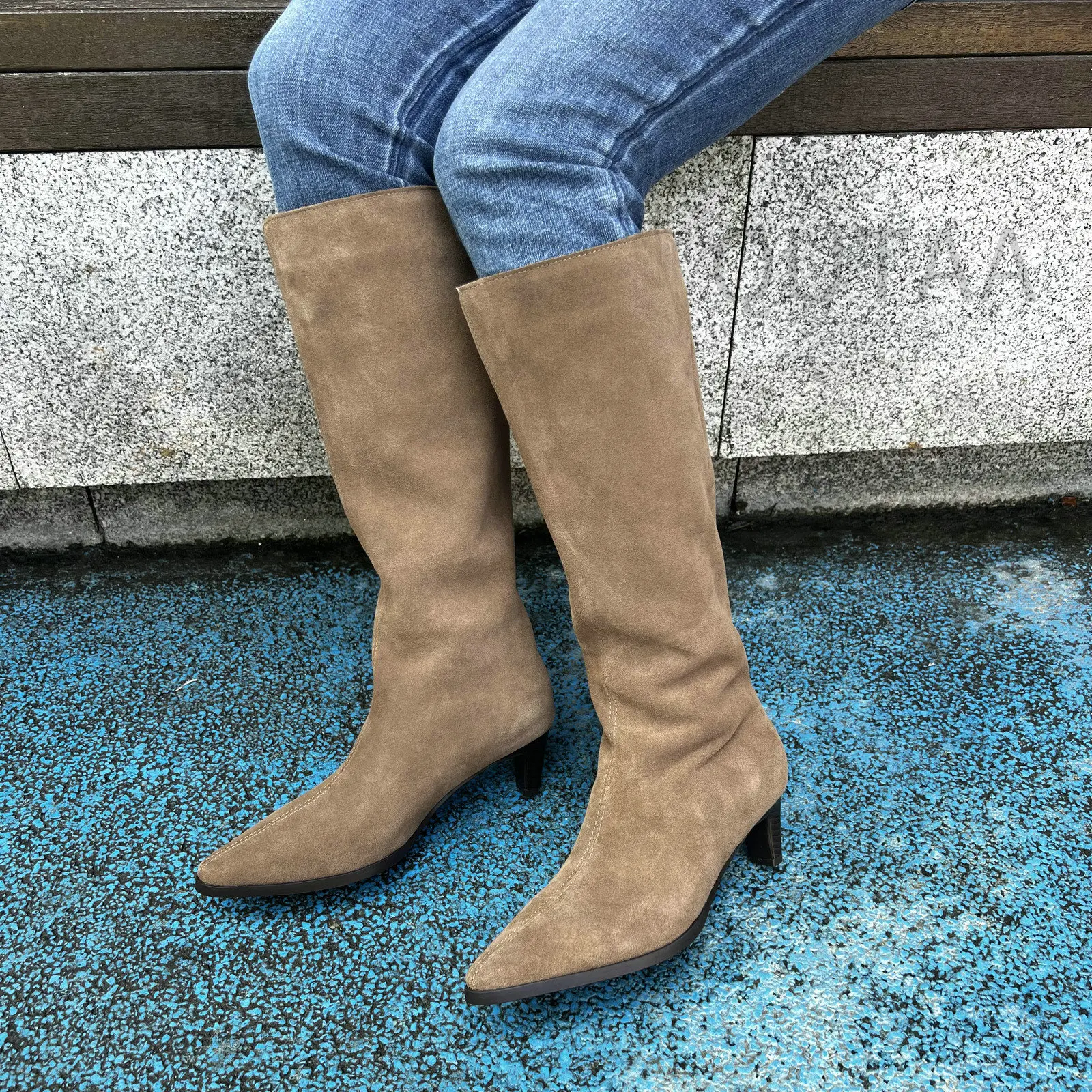 QUTAA Fashion Winter Women Knee High Boots Cow Suede Autumn Shoes Pointed Toe Buckles Chunky High Heels Motorcycle Boots 34-43 - Image 25