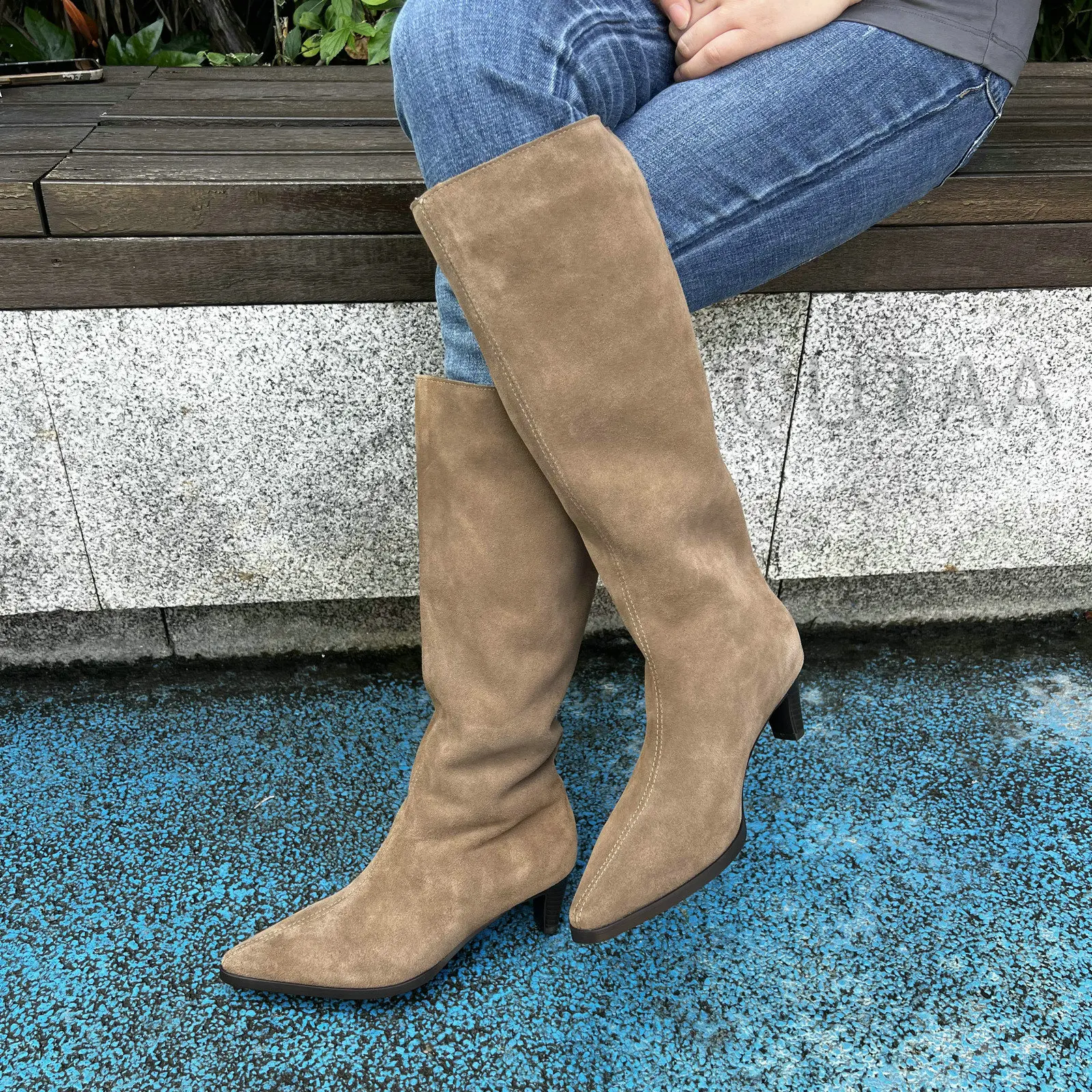 QUTAA Fashion Winter Women Knee High Boots Cow Suede Autumn Shoes Pointed Toe Buckles Chunky High Heels Motorcycle Boots 34-43 - Image 26