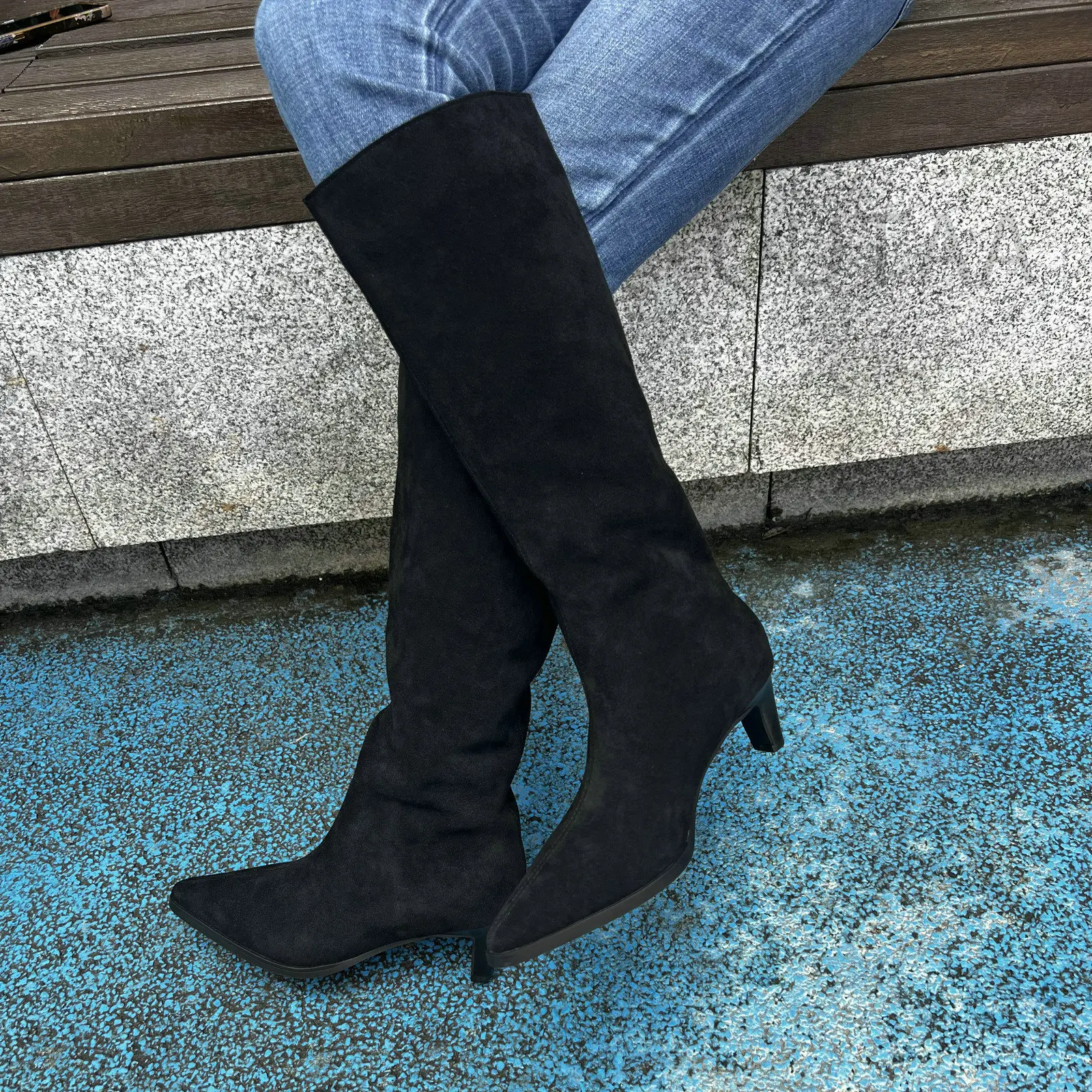 QUTAA Fashion Winter Women Knee High Boots Cow Suede Autumn Shoes Pointed Toe Buckles Chunky High Heels Motorcycle Boots 34-43 - Image 31