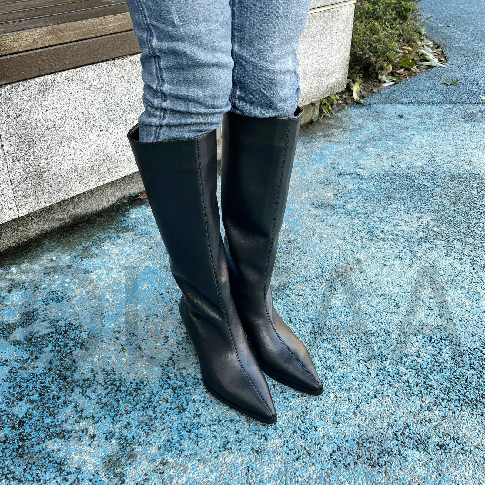 QUTAA Fashion Winter Women Knee High Boots Cow Suede Autumn Shoes Pointed Toe Buckles Chunky High Heels Motorcycle Boots 34-43 - Image 34