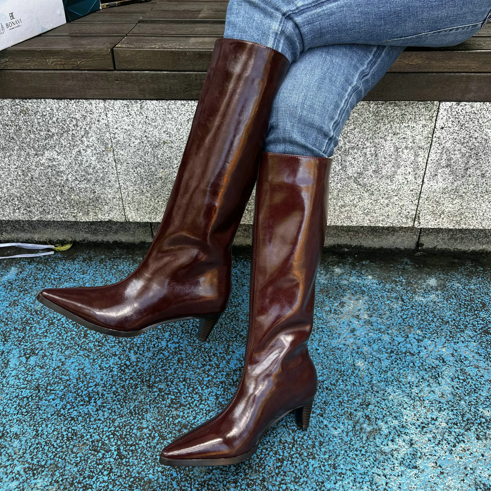 QUTAA Fashion Winter Women Knee High Boots Cow Suede Autumn Shoes Pointed Toe Buckles Chunky High Heels Motorcycle Boots 34-43 - Image 39