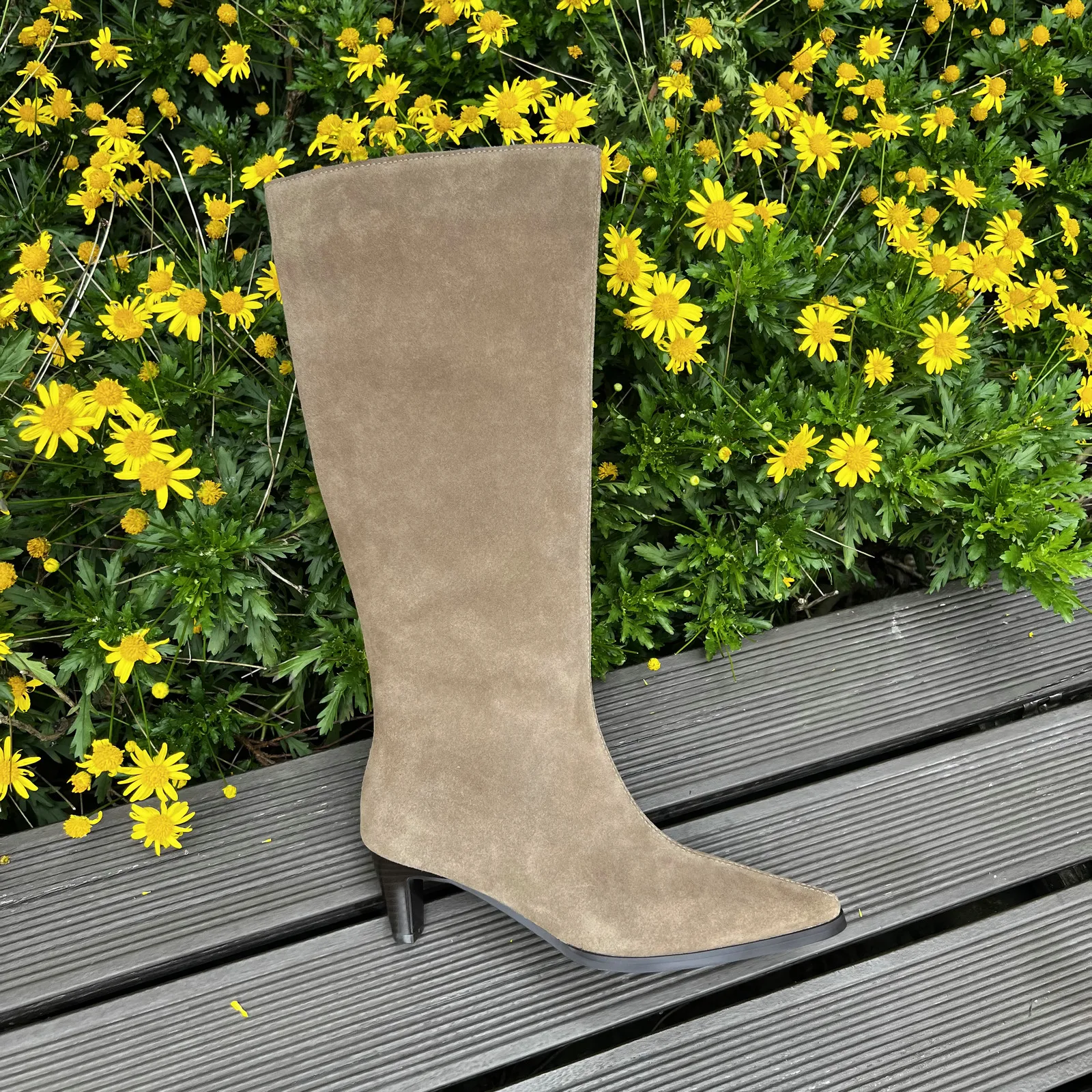 QUTAA Fashion Winter Women Knee High Boots Cow Suede Autumn Shoes Pointed Toe Buckles Chunky High Heels Motorcycle Boots 34-43 - Image 8
