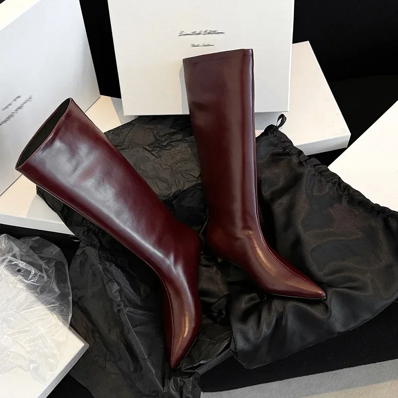 QUTAA News Fashion Winter Women Knee High Boots Pointed Toe Woman Shoes Low Kitten Heels Cow Leather Long Boots Dress Size 34-43 - Image 11