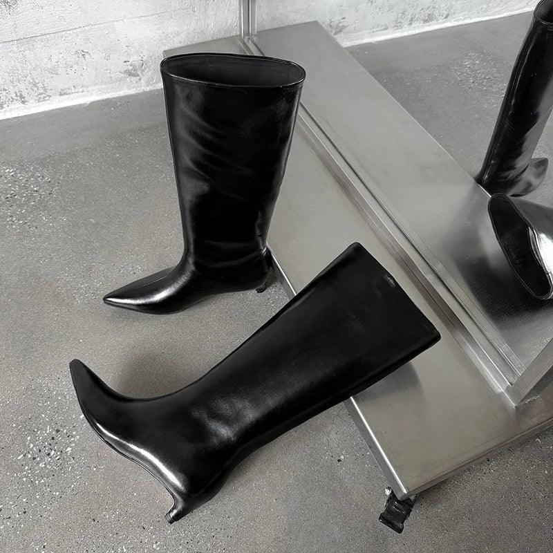 QUTAA News Fashion Winter Women Knee High Boots Pointed Toe Woman Shoes Low Kitten Heels Cow Leather Long Boots Dress Size 34-43 - Image 14