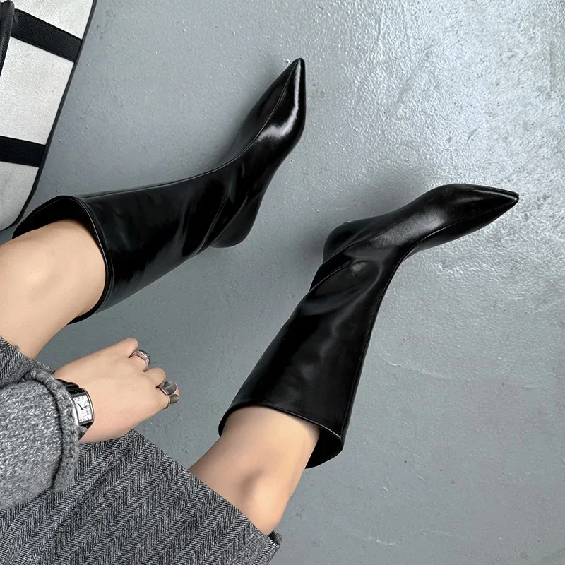 QUTAA News Fashion Winter Women Knee High Boots Pointed Toe Woman Shoes Low Kitten Heels Cow Leather Long Boots Dress Size 34-43 - Image 21