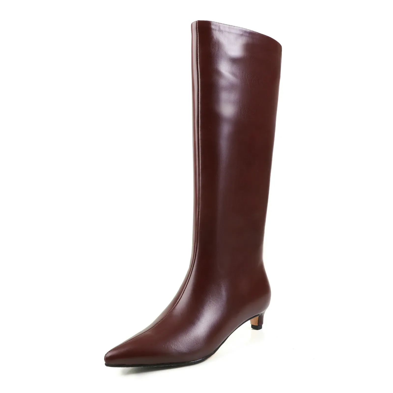 QUTAA News Fashion Winter Women Knee High Boots Pointed Toe Woman Shoes Low Kitten Heels Cow Leather Long Boots Dress Size 34-43 - Image 24