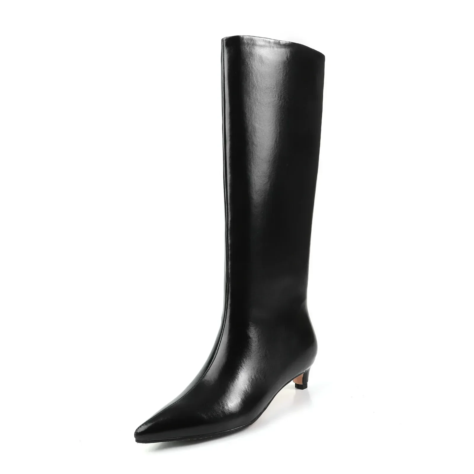 QUTAA News Fashion Winter Women Knee High Boots Pointed Toe Woman Shoes Low Kitten Heels Cow Leather Long Boots Dress Size 34-43 - Image 25