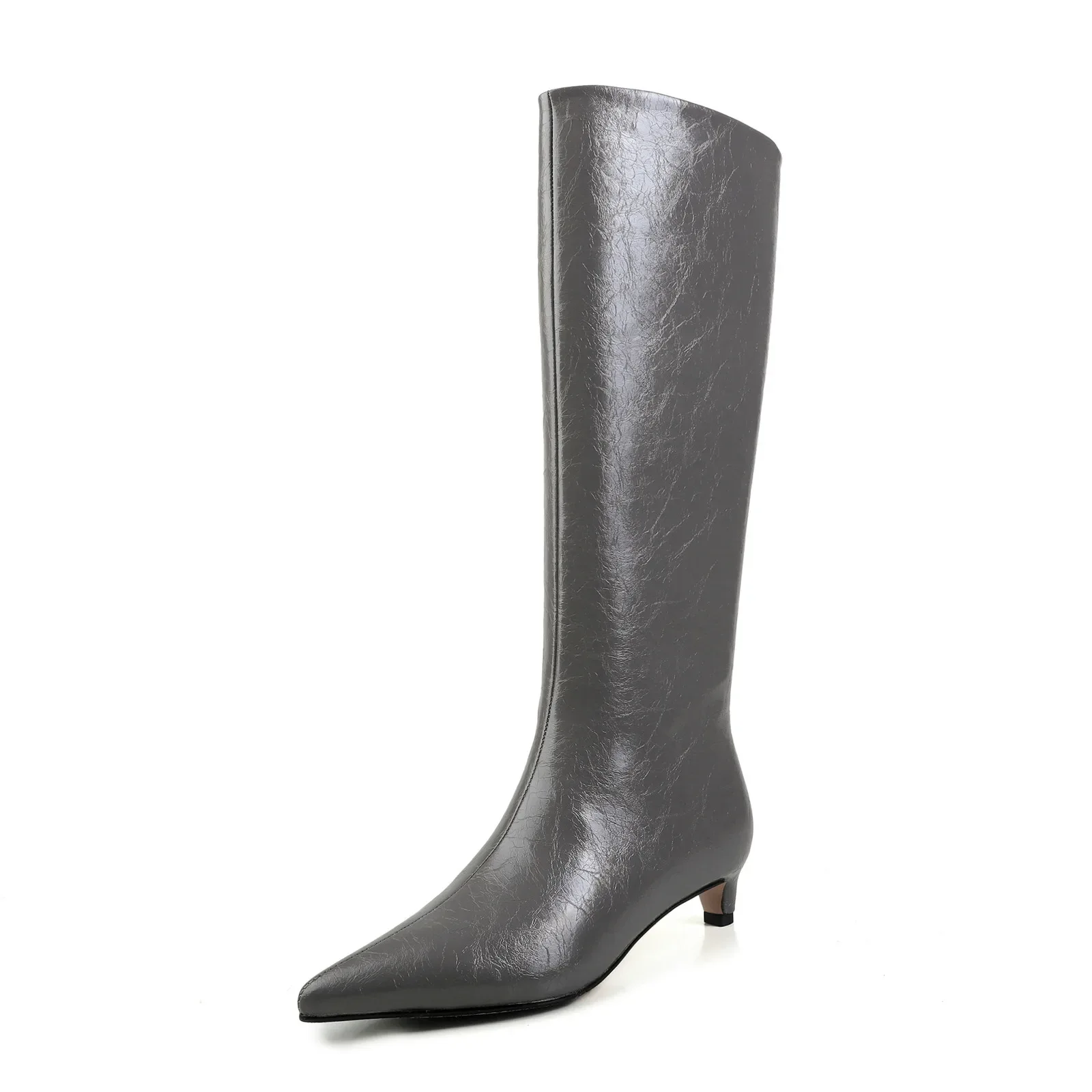 QUTAA News Fashion Winter Women Knee High Boots Pointed Toe Woman Shoes Low Kitten Heels Cow Leather Long Boots Dress Size 34-43 - Image 26