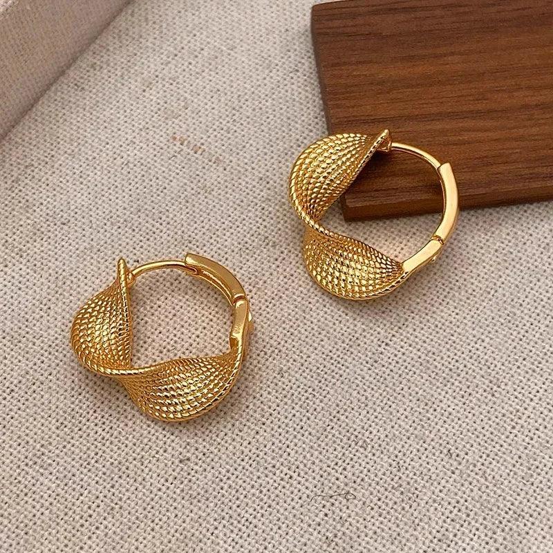 Real 925 Sterling Silver 14K Gold Twisted Wrinkled Round Hoop Earrings for Women Minimalist Trendy Fine Jewelry Accessories