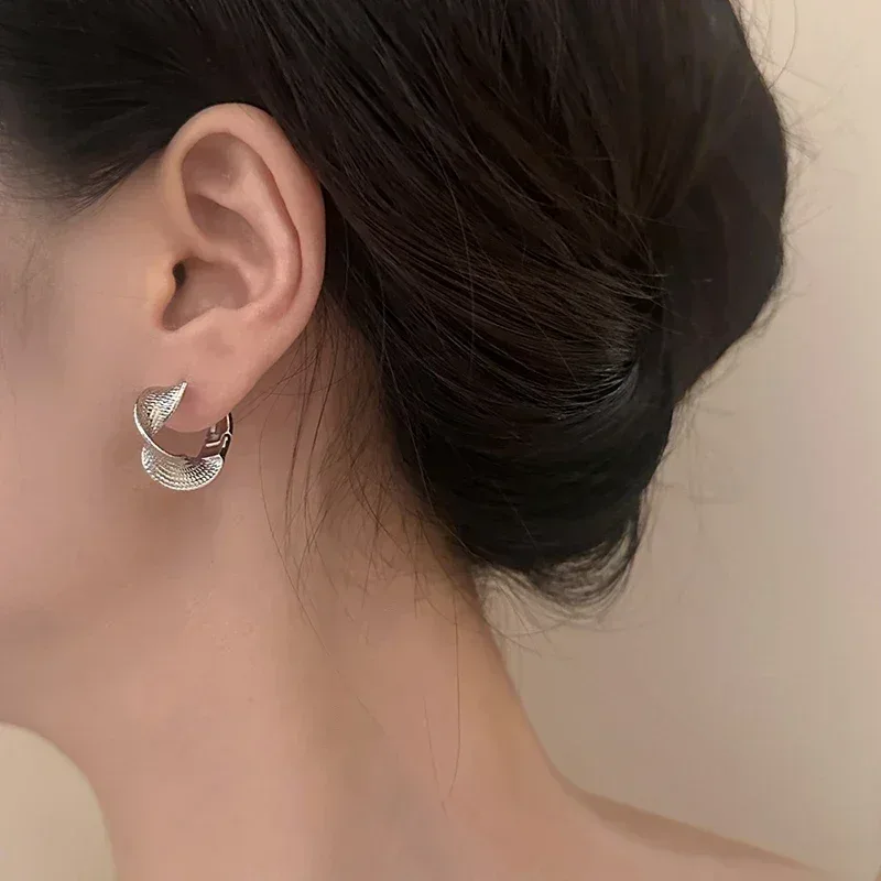 Real 925 Sterling Silver 14K Gold Twisted Wrinkled Round Hoop Earrings for Women Minimalist Trendy Fine Jewelry Accessories - Image 3