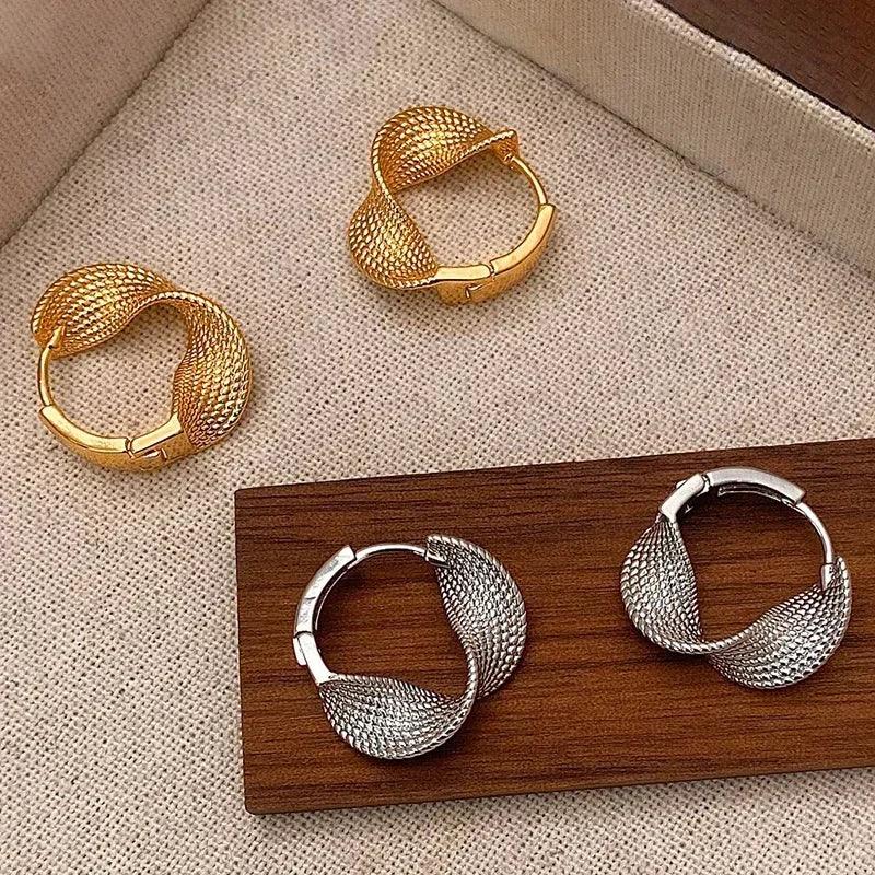 Real 925 Sterling Silver 14K Gold Twisted Wrinkled Round Hoop Earrings for Women Minimalist Trendy Fine Jewelry Accessories - Image 4