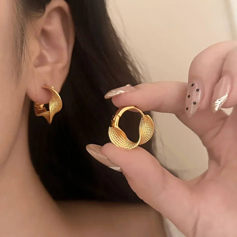 Real 925 Sterling Silver 14K Gold Twisted Wrinkled Round Hoop Earrings for Women Minimalist Trendy Fine Jewelry Accessories - Image 6