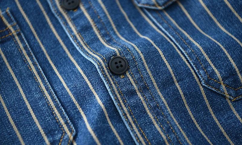 Retro Japanese Sle Men's Denim irt Cotton Long Sve Waed Striped Workwear Loose Fit Outerwear Faion Urban Youth - Image 15