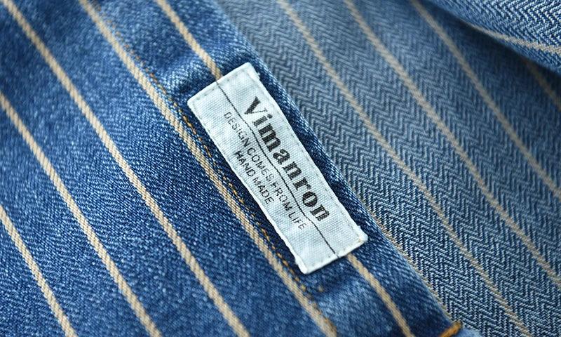 Retro Japanese Sle Men's Denim irt Cotton Long Sve Waed Striped Workwear Loose Fit Outerwear Faion Urban Youth - Image 19