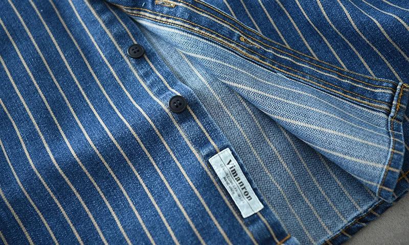 Retro Japanese Sle Men's Denim irt Cotton Long Sve Waed Striped Workwear Loose Fit Outerwear Faion Urban Youth - Image 20