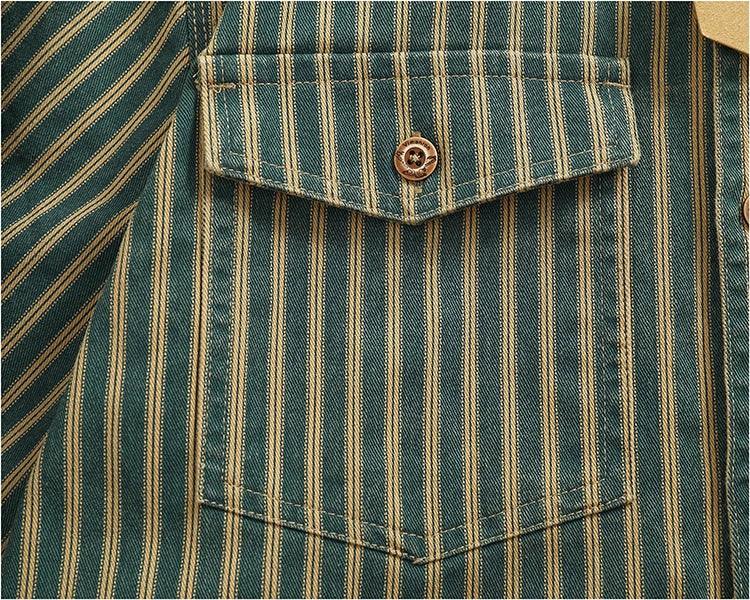 Retro Waed Distred Blue Vertical Stripe Trendy Denim irt Men's Loose American Long Sve Workwear irt Coat - Image 15