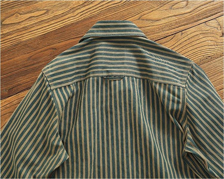 Retro Waed Distred Blue Vertical Stripe Trendy Denim irt Men's Loose American Long Sve Workwear irt Coat - Image 20