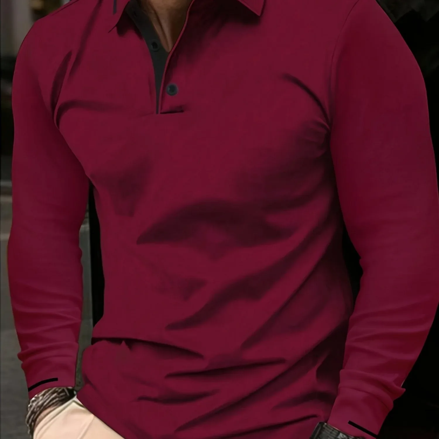 Ribbed Stretch Long Sleeve Polo - Image 11