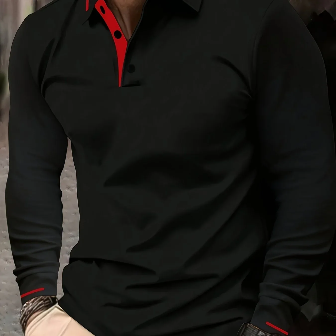 Ribbed Stretch Long Sleeve Polo - Image 12